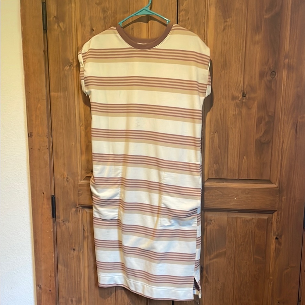 bohme Cream and Brown Striped Midi Dress